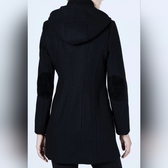 Calvin Klein NWT Faux Suede Elbow Patches Hooded Wool Blend Coat Size Small. - Picture 3 of 13